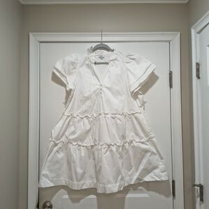 Crown & Ivy Boho Babydoll  Ruffle White Dress Size XL